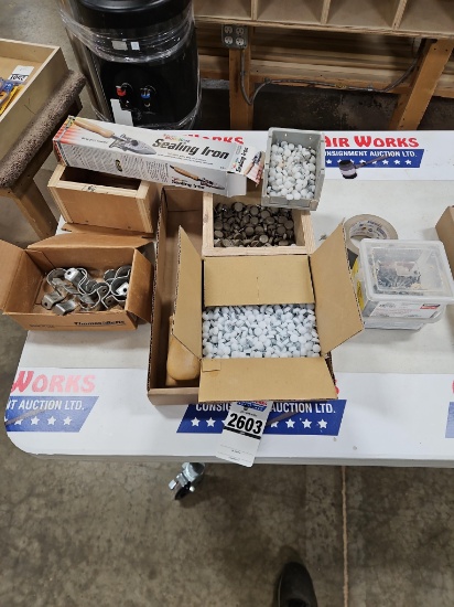 Box Lot - Hardware - Push In Glide Pads, Nails, Sealing Iron