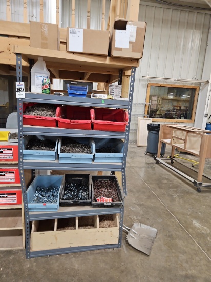 Shelf Unit & Contents - Assorted Screws & Furniture Hardware