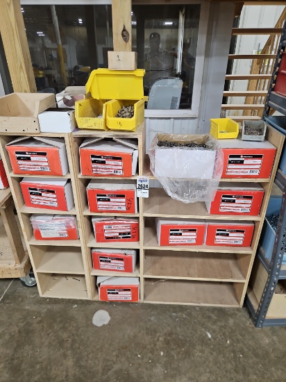 Wooden Shelf & Contents - Full & Partial Boxes of Assorted Screws