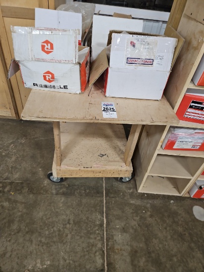 Wooden Rolling Cart & Contents - Partial Boxes of Assorted Screws