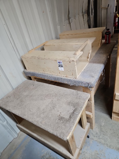 Wooden Table, Rolling Cart, Shelf