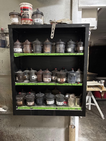 Uline Steel Shelving Unit with Assorted Stain Cartridges and Supplies