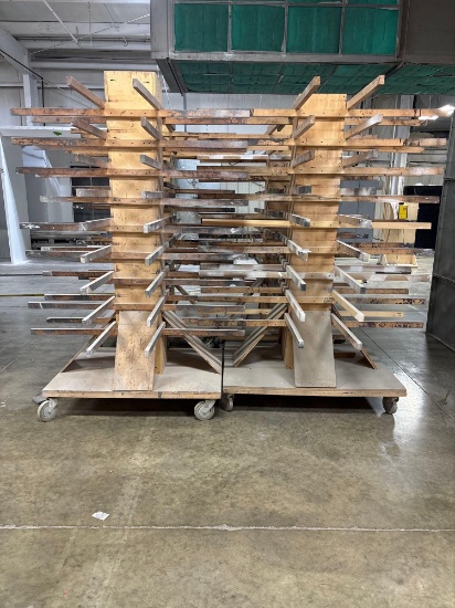(4) Wooden Panel Drying Racks on Wheeled Dollies