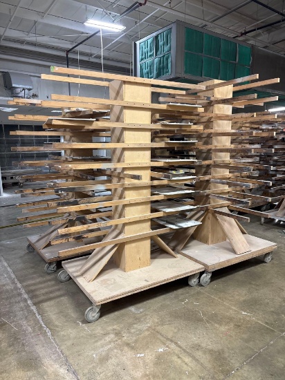 (4) Wooden Panel Drying Racks on Wheeled Dollies