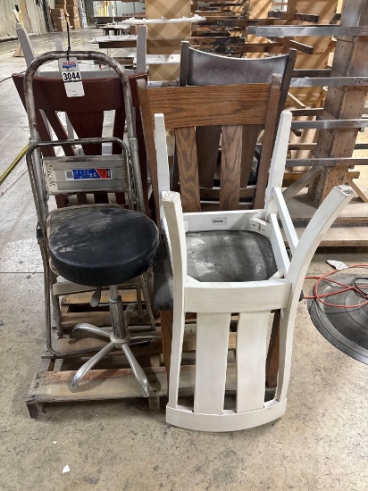 Assorted Chair Lot: Wood Dining Chairs, Adjustable Stool, Step Stool