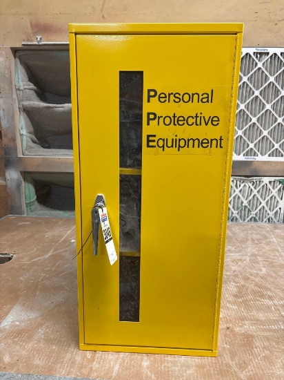 Personal Protective Equipment Storage Cabinet, Yellow Steel, Locking Single Door