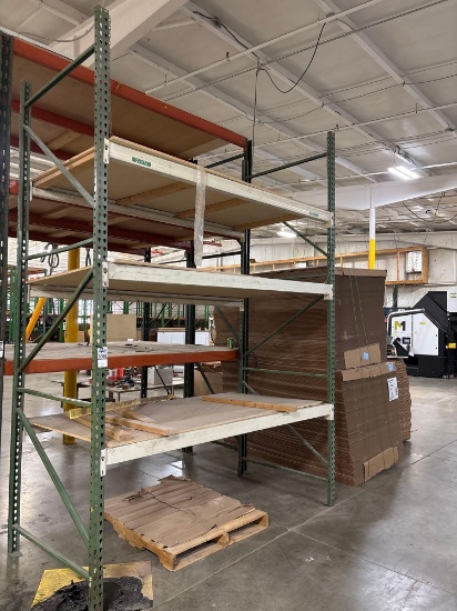 Pallet Rack Shelving Unit, 4-Level, Green Uprights with Particle Board Decking
