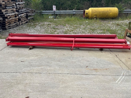 Pallet Rack Beams, Red Steel Teardrop-Style, Approx. 12 ft
