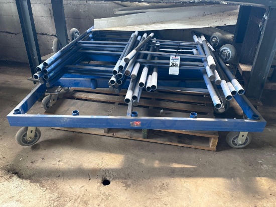 Blue Steel Wheeled Material Transport Dollies with Shelving Brackets