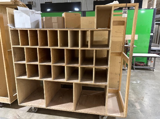 Wooden Mobile Storage Carts with Cubby Bins on Casters