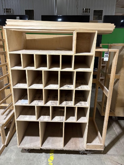 Assorted Wooden Panel/Parts Storage Racks with Cubby Shelving Unit