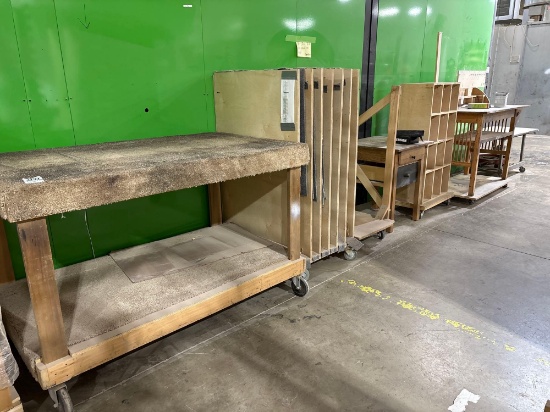 Assorted Rolling Wooden Carts Tables, & Workbenches