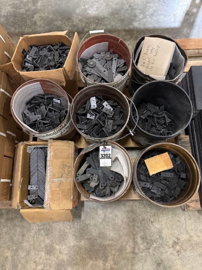 Assorted Dark-Finish Metal Hardware Hinges & Brackets â€” Multiple Buckets & Boxes