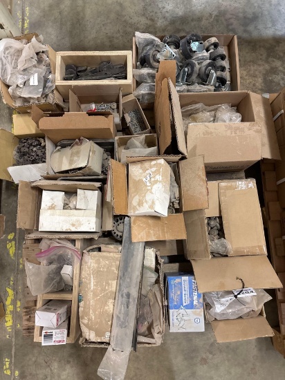 Assorted Industrial Hardware: Swivel Casters, Shelf Clips, Cabinet Knobs, Sliding Door Hardware, Scr