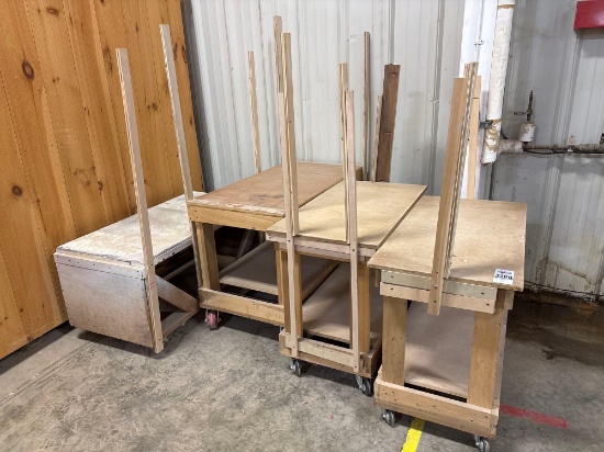 (4) Wood Rolling Shop Carts with Lower Shelf