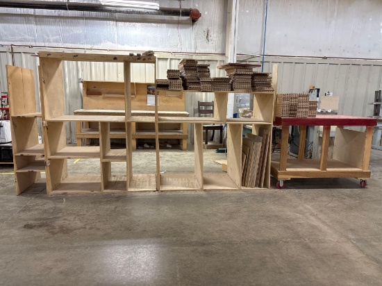 Plywood Shop Cabinets / Shelving Units with Rolling Workbench & Contents