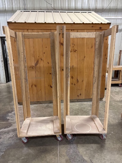 (2) Wooden Wheeled Storage/Transport Dollies with Vertical Frame