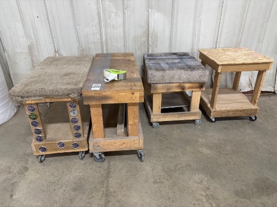 (4) Wood Rolling Shop Carts