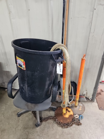 Trashmaster 32-Gal Trash Can, (2) Safety Bollards, Chain, Tow Strap, Brooms & Stretch Wrap