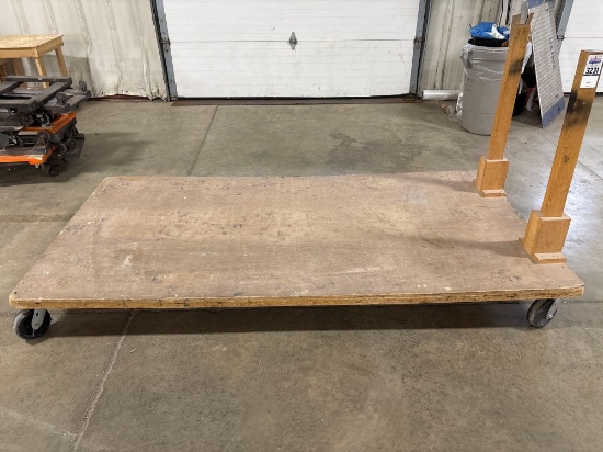 Heavy-Duty Wood Platform Shop Cart with Upright Posts on Casters