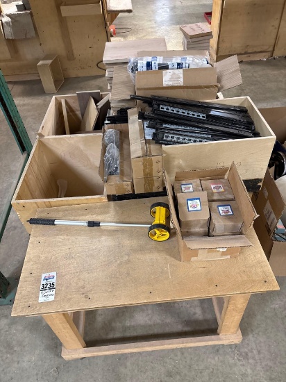 (4) Wood Shop Carts with Contents: Drawer Slides, Measuring Wheel, Inspirational Magnets