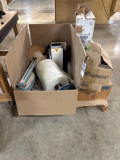 Assorted Packaging Supplies: Uline Poly Tubing, Reinforced Tape, Poly Film Roll, Bag Sealer, Reclosa