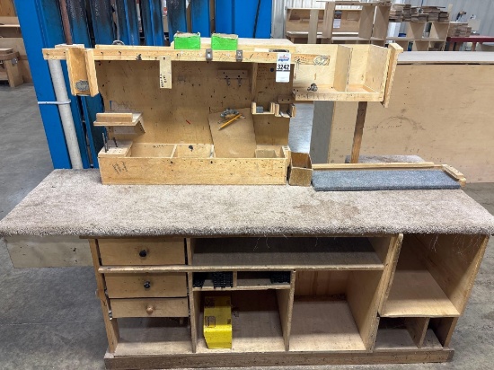 Workbench with Carpet Top, Pegboard Back, Drawers & Storage w/Contents