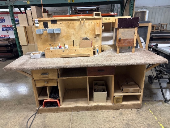 Workbench with Carpet Top, Pegboard Back Panel, Drawers & Storage