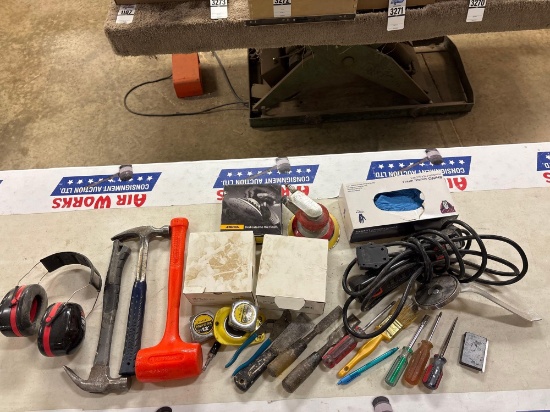 Assorted Hand Tools & Power Tools: Screwdrivers, Hammers, Sander, Earmuffs