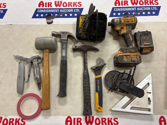 DeWalt DCF888 20V XR Cordless Impact Driver with (2) Batteries, Charger & Assorted Hand Tools