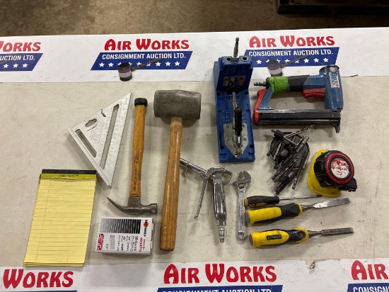 BEA Staple Gun, Kreg Pocket-Hole Jig, Chisels, Screwdriver,Wrench, Hammers, Grease Gun,