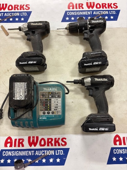 Makita 18V Brushless Cordless Tools: (2) XDT18 Impact Drivers, XPH15 Hammer Drill with (4) Batteries