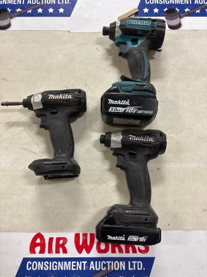 Makita 18V Cordless Tool Lot: XDT11 & XDT18 Impact Drivers, XPH15 Hammer Drill, Batteries, Charger