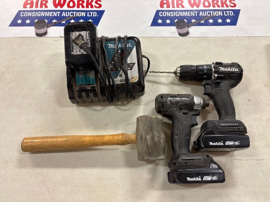 Makita XPH15 18V Brushless Hammer Drill & XDT18 Impact Driver with DC18RC Charger & Rubber Mallet