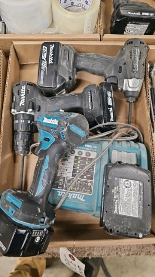 Makita 18V Cordless Tool Lot: XDT16 Impact Driver, XPH15 Hammer Drill, with Batteries & Charger