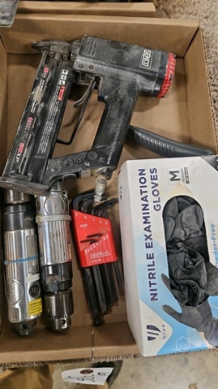 (2) Sioux 5434 LC 3/8" Straight Air Drills with Senco SLP20XP 18 Ga. Brad Nailer, Eklind Hex Key Set