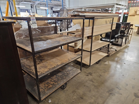 (2) Steel-Frame Multi-Tier Shop Carts on Casters & Contents