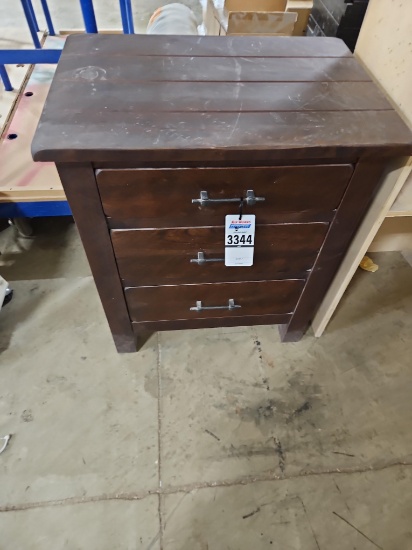 3-Drawer Nightstand Bedside Table, Dark Brown Wood, Rustic Style