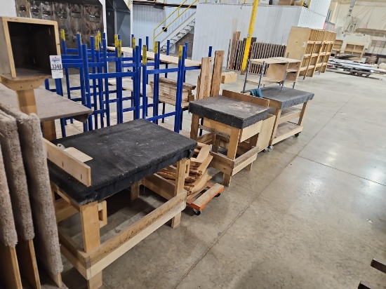 Custom Wood Assembly Carts with Carpet-Padded Work Surfaces, Storage Boxes & Wood Components