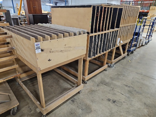 (3) Wood-Frame Carpet Padded Panel Carts on Casters