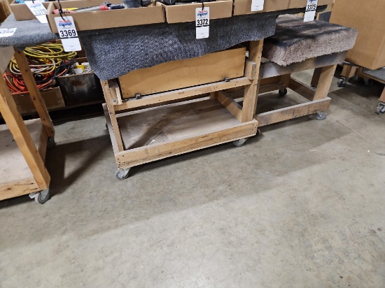 (2) Carpet-Top Wood Rolling Work Cart with Lower Shelf