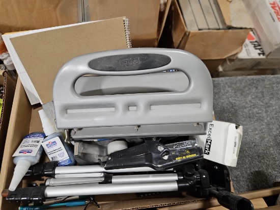 Assorted Office & Shop Supplies: Tripod, Bostitch Staple Gun, Highlighters, Adhesive