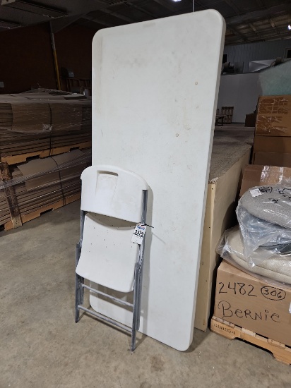 Lifetime Folding Table with Folding Chair, White HDPE Top, Steel Frame