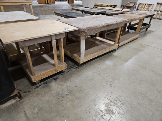(4) Carpet-Top Wooden Rolling Work Carts,
