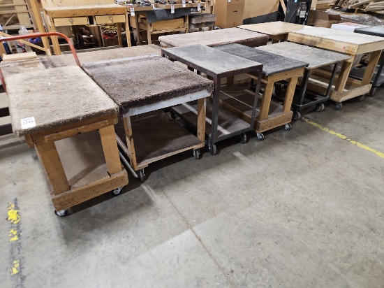 (6) Assorted Rolling Shop Carts with Carpet-Top and Plywood-Top Surfaces