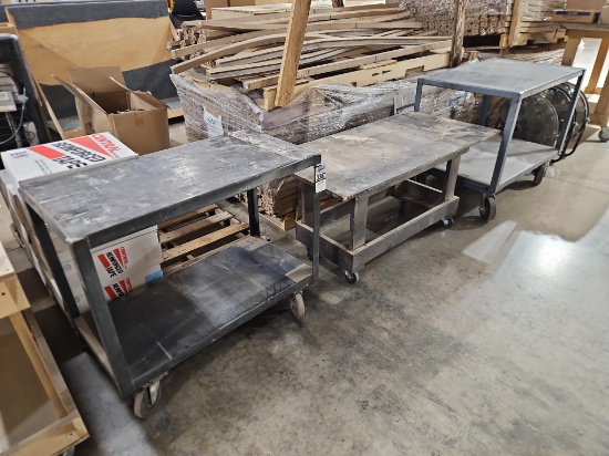 (3) Mobile 2-Shelf Industrial Shop Carts