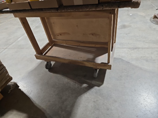 Wood Frame Rolling Cart with Carpet Top Surface
