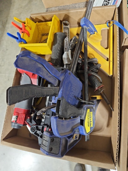 Assorted Hand Tools: Pneumatic Staple Gun, Irwin Quick-Grip Clamps, and More