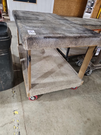 Carpet-Top Two-Shelf Rolling Shop Cart with Wood Frame and Casters