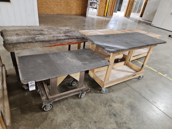 (5) Assorted Wooden Rolling Work Carts